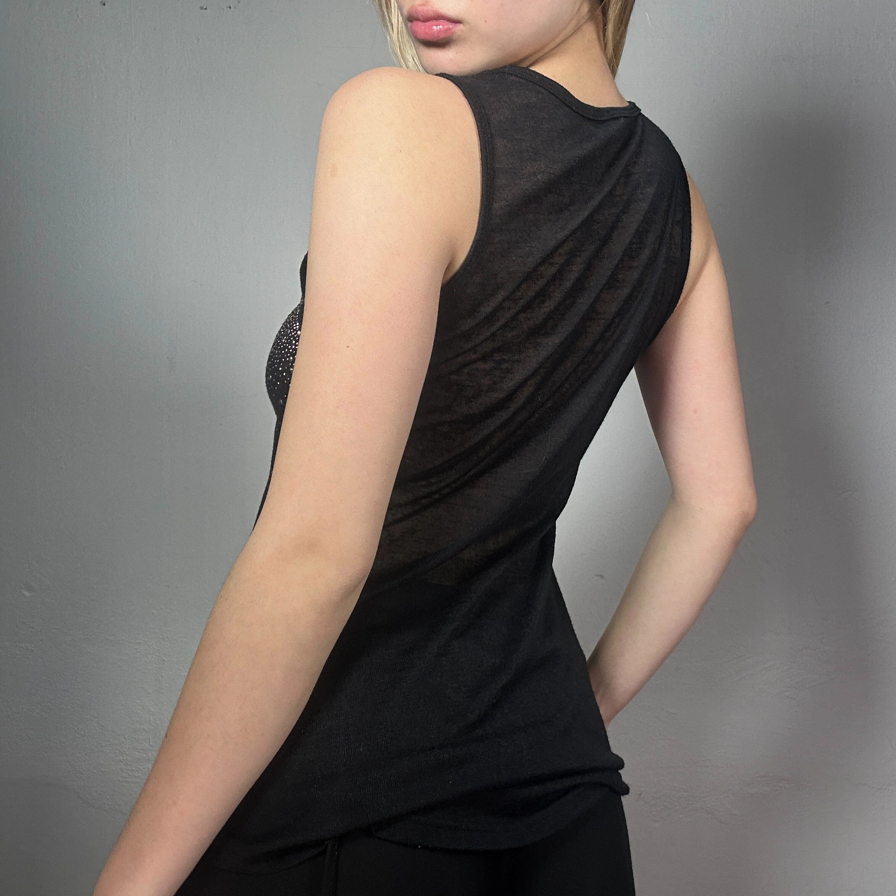 Vintage 90’s Archive Black Tank Top with Rhinestone Detail (M)